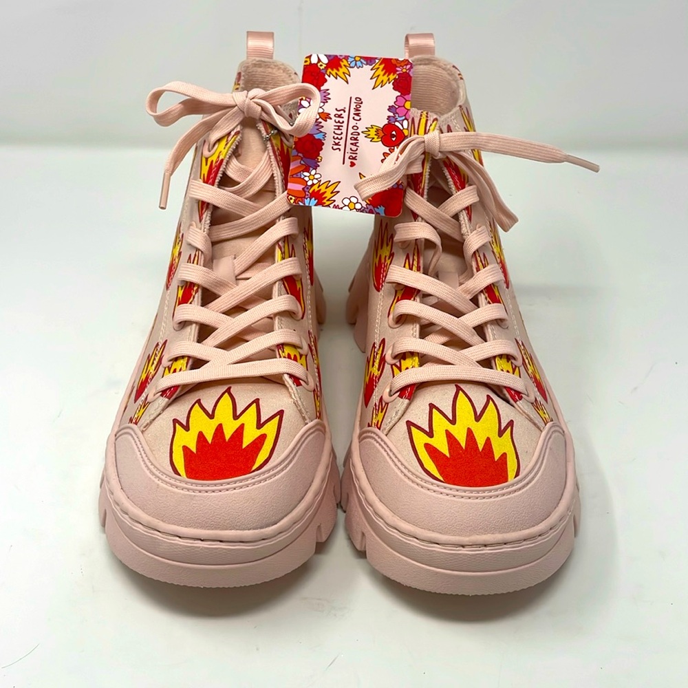 Skechers Street Ricardo Cavolo Tiny Flame Canvas Lace Platform Shoes Size 8.5